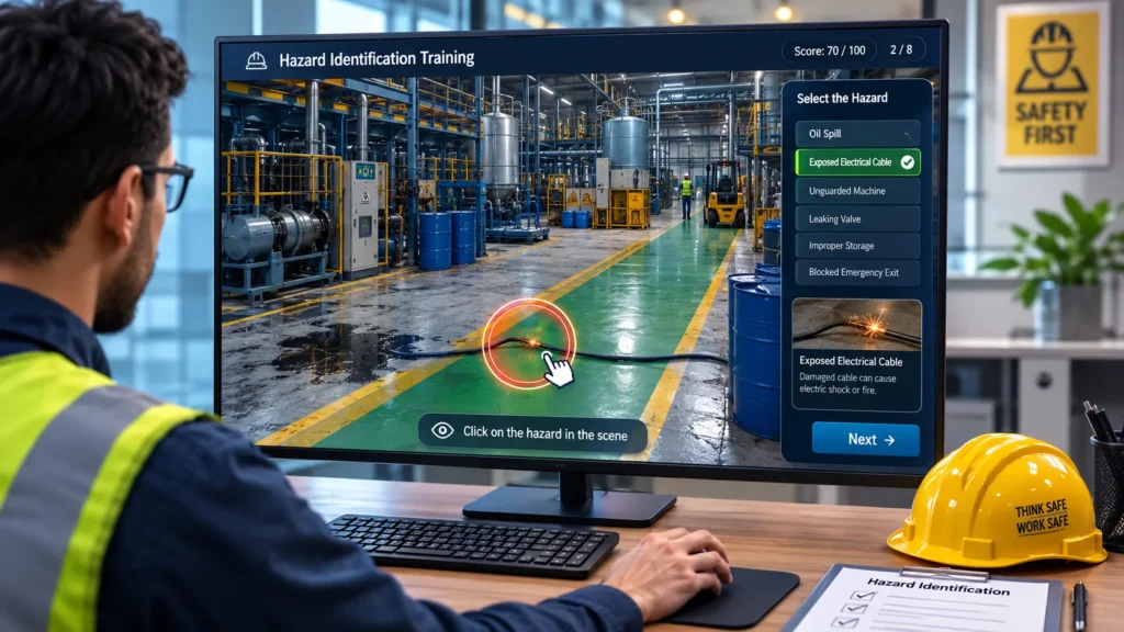 Interactive 3D Hazard Identification Training simulation for workplace safety