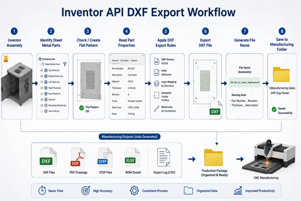 Inventor API workflow for automated DXF export from Autodesk Inventor sheet metal parts