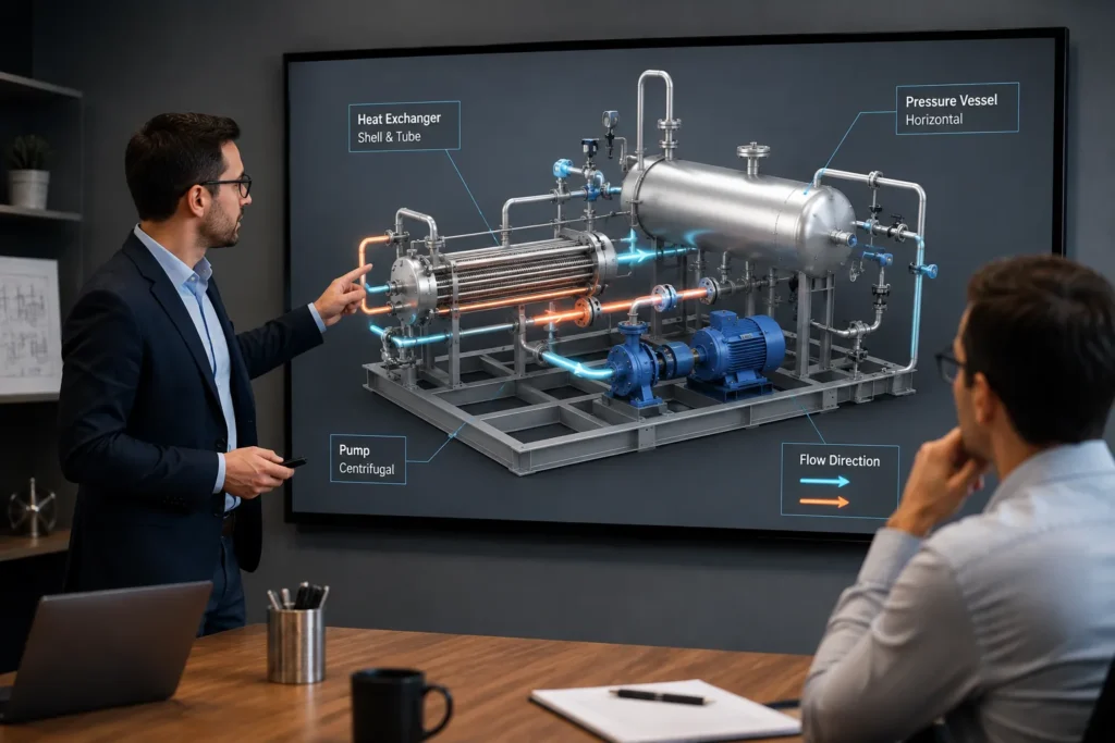 Process Equipment Animation showing industrial equipment during a technical sales presentation