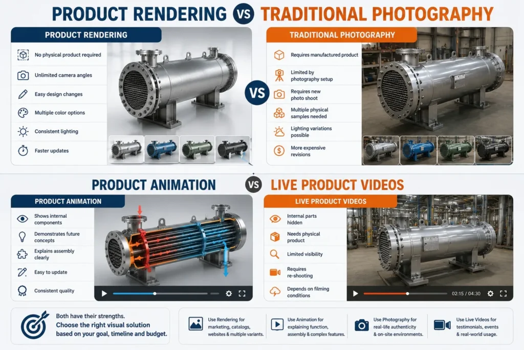 Product Rendering vs Traditional Photography and Product Animation vs Live Product Videos