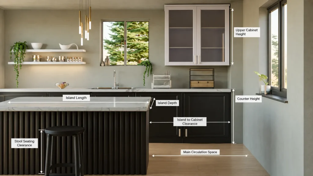 3D interior rendering used to review furniture scale and space planning