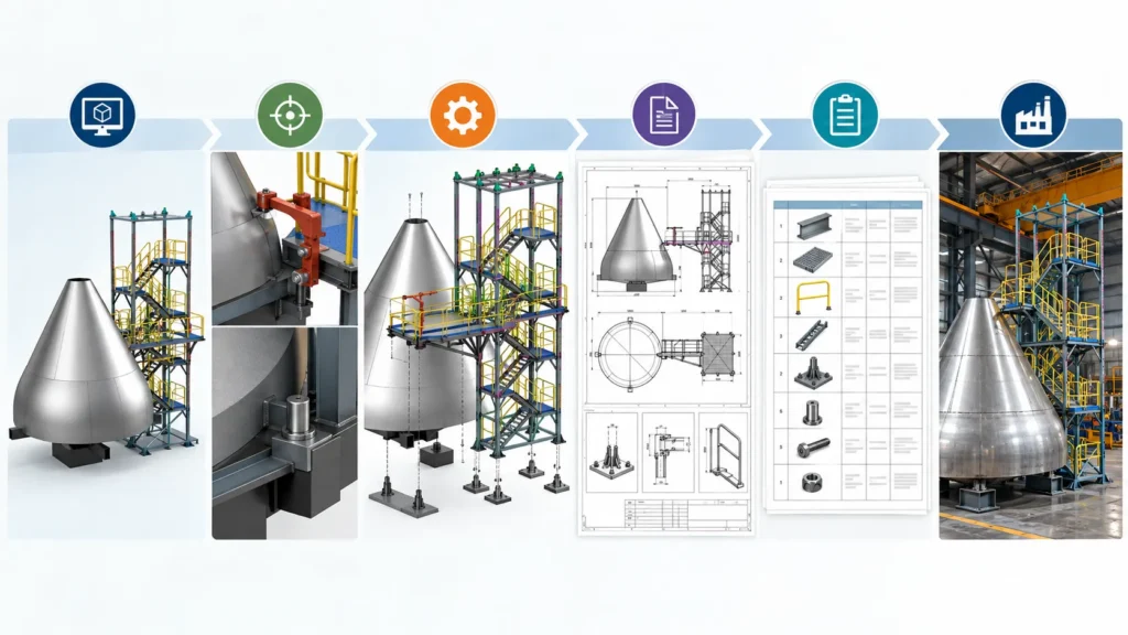 Fixture design workflow from 3D CAD model through assembly drawings BOM and manufacturing