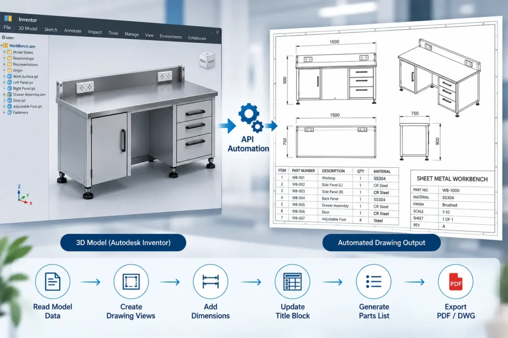 Autodesk Inventor drawing automation using API for manufacturing drawings