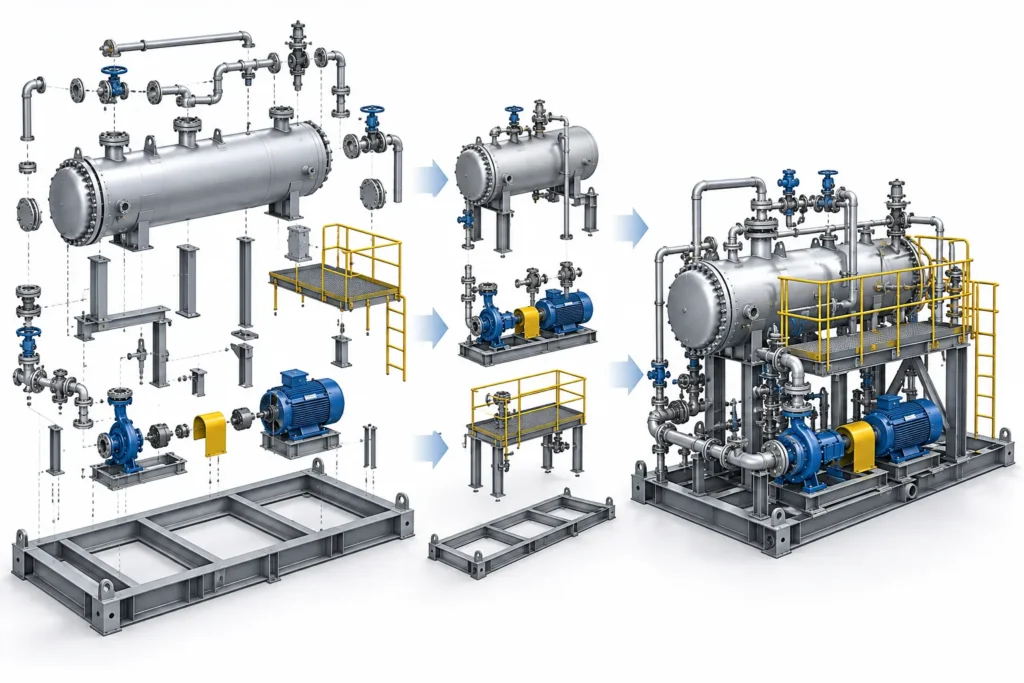 Exploded 3D CAD assembly of oil and gas equipment components