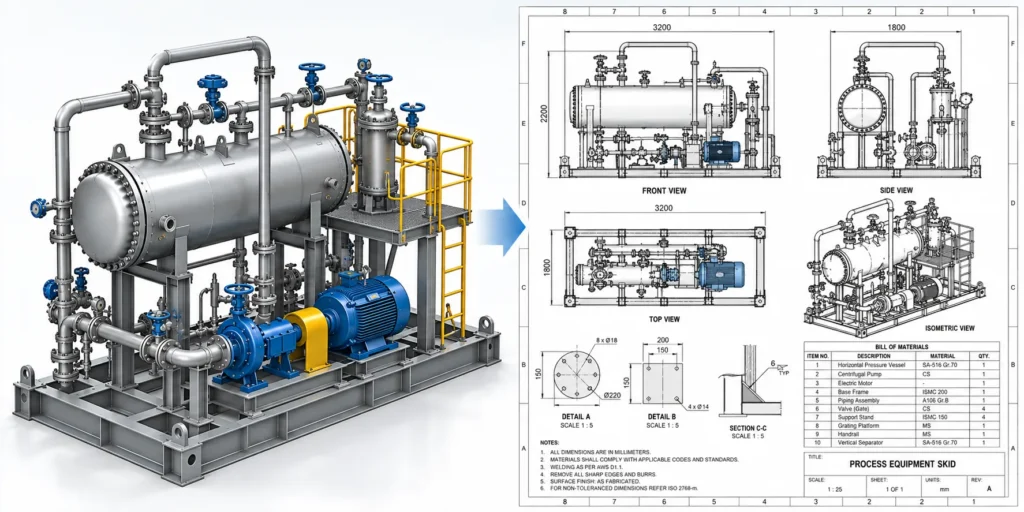 Oil and gas equipment assembly with BOM and manufacturing documentation