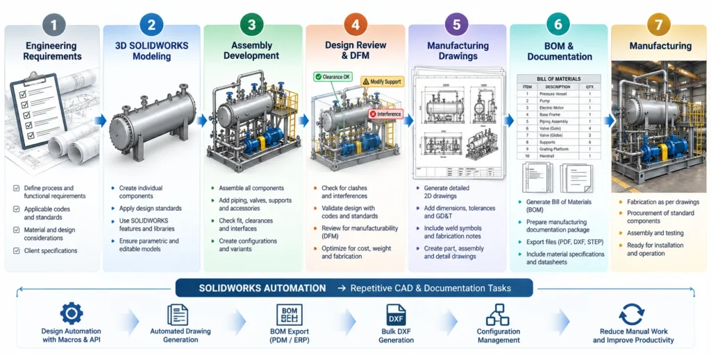 Oil and gas equipment design workflow from SOLIDWORKS modeling to manufacturing