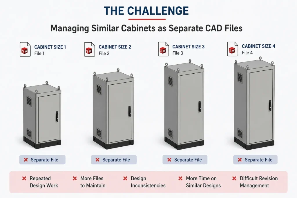 Multiple sheet metal cabinet designs managed as separate CAD files