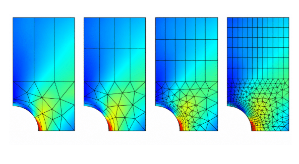 FEA model showing local mesh refinement around a critical hole and load region
