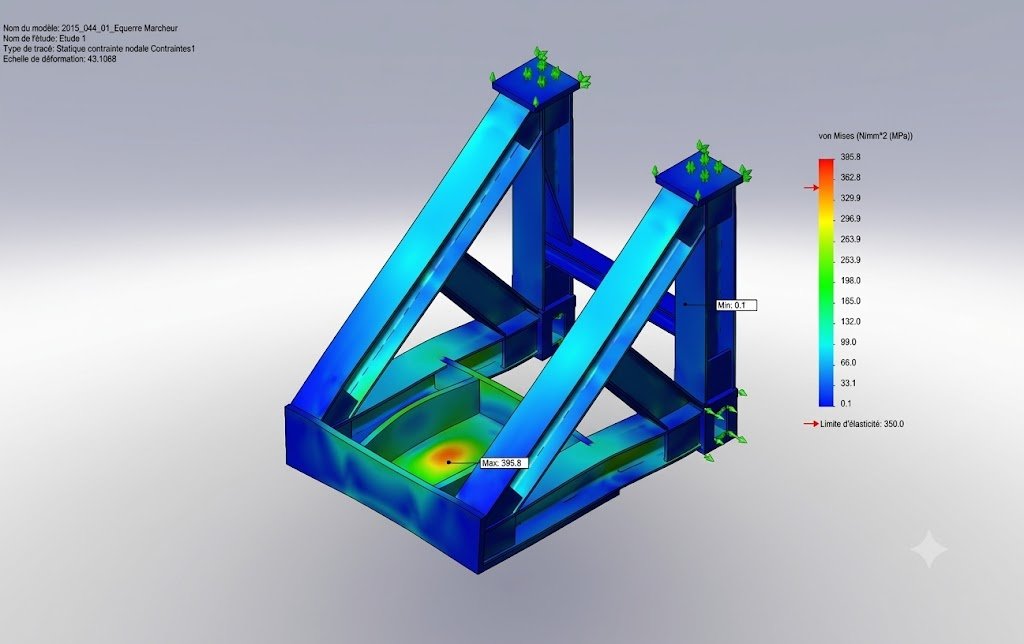FEA structural analysis of a steel building frame showing deformation distribution
