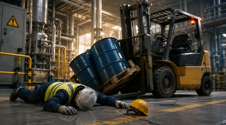 3D Workplace Incident Animation showing an industrial accident reconstruction for EHS training and workplace safety.