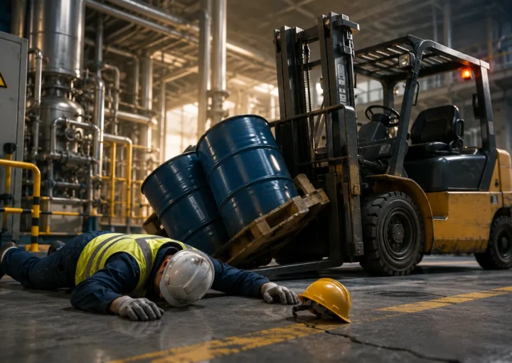 3D Workplace Incident Animation showing an industrial accident reconstruction for EHS training and workplace safety.