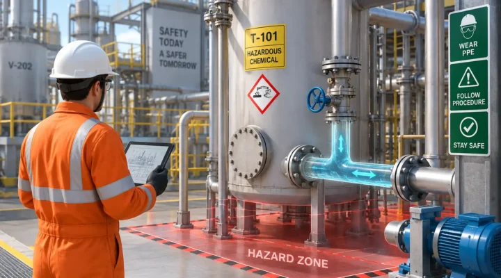 3D safety animation showing a high-risk industrial procedure