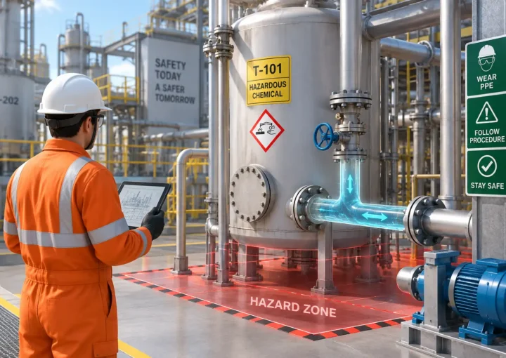 3D safety animation showing a high-risk industrial procedure