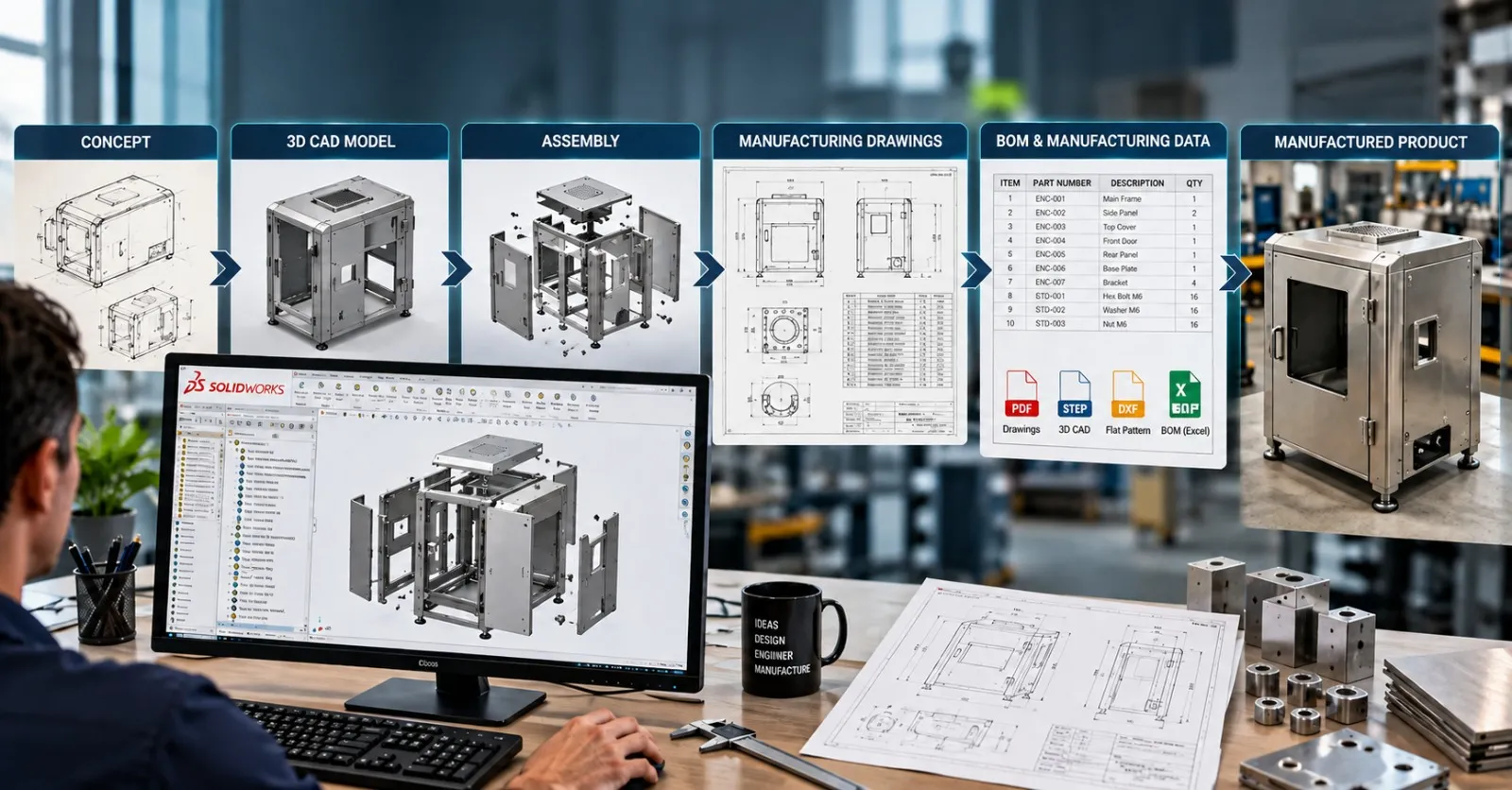 Product design in SolidWorks from concept model to manufacturing-ready CAD