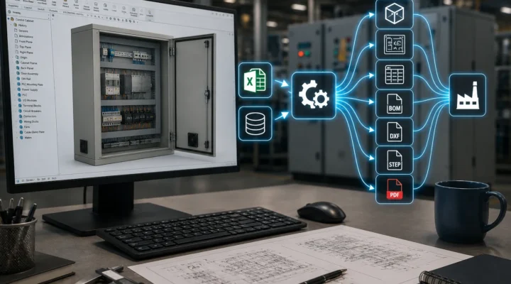 SolidWorks API automation workflow connecting CAD models with engineering and manufacturing outputs