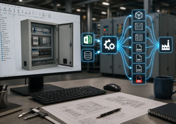 SolidWorks API automation workflow connecting CAD models with engineering and manufacturing outputs