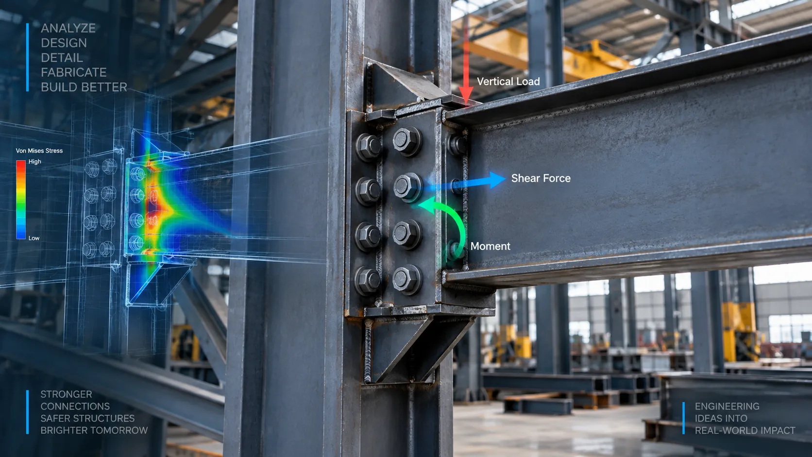 Structural connection design with analysis of a steel beam-to-column connection
