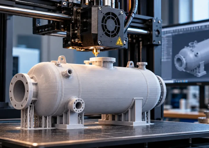 Industrial 3D printer producing a pressure vessel prototype for engineering applications. - 3D Printing