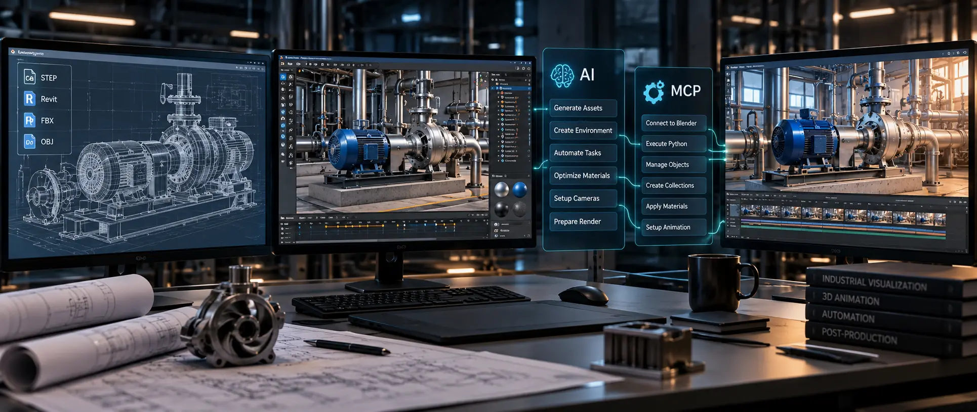 AI, Blender, and MCP workflow for industrial visualization