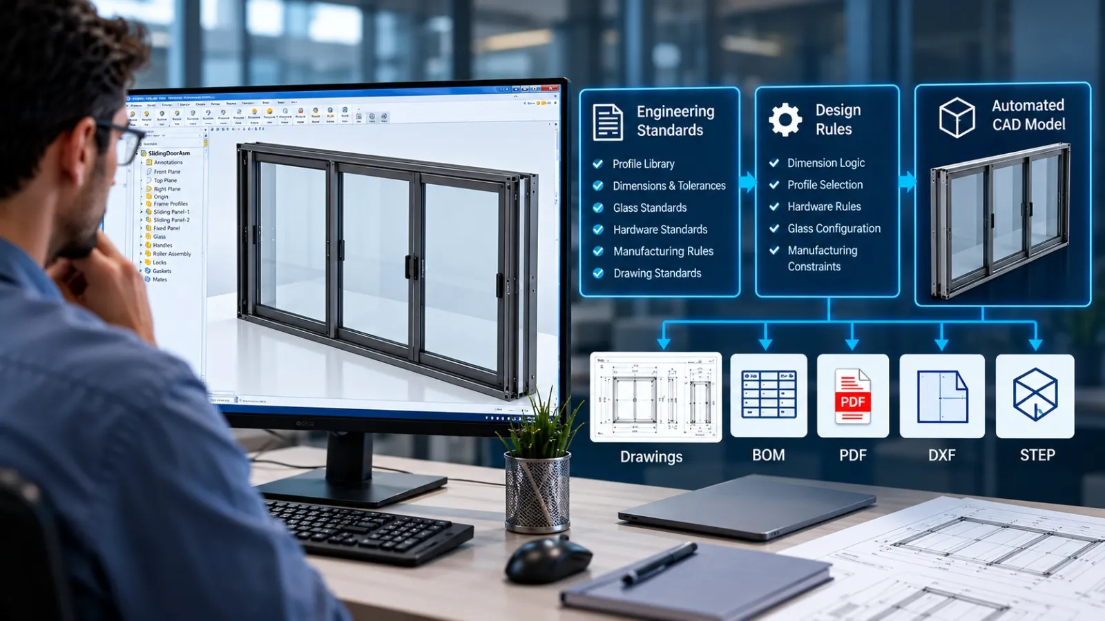 Rule-based CAD automation for sliding door and window frame design